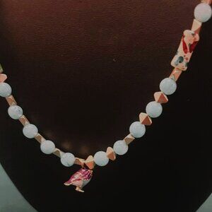 Aquamarine Necklace with Ceramic Bird Art Jewelry NWT